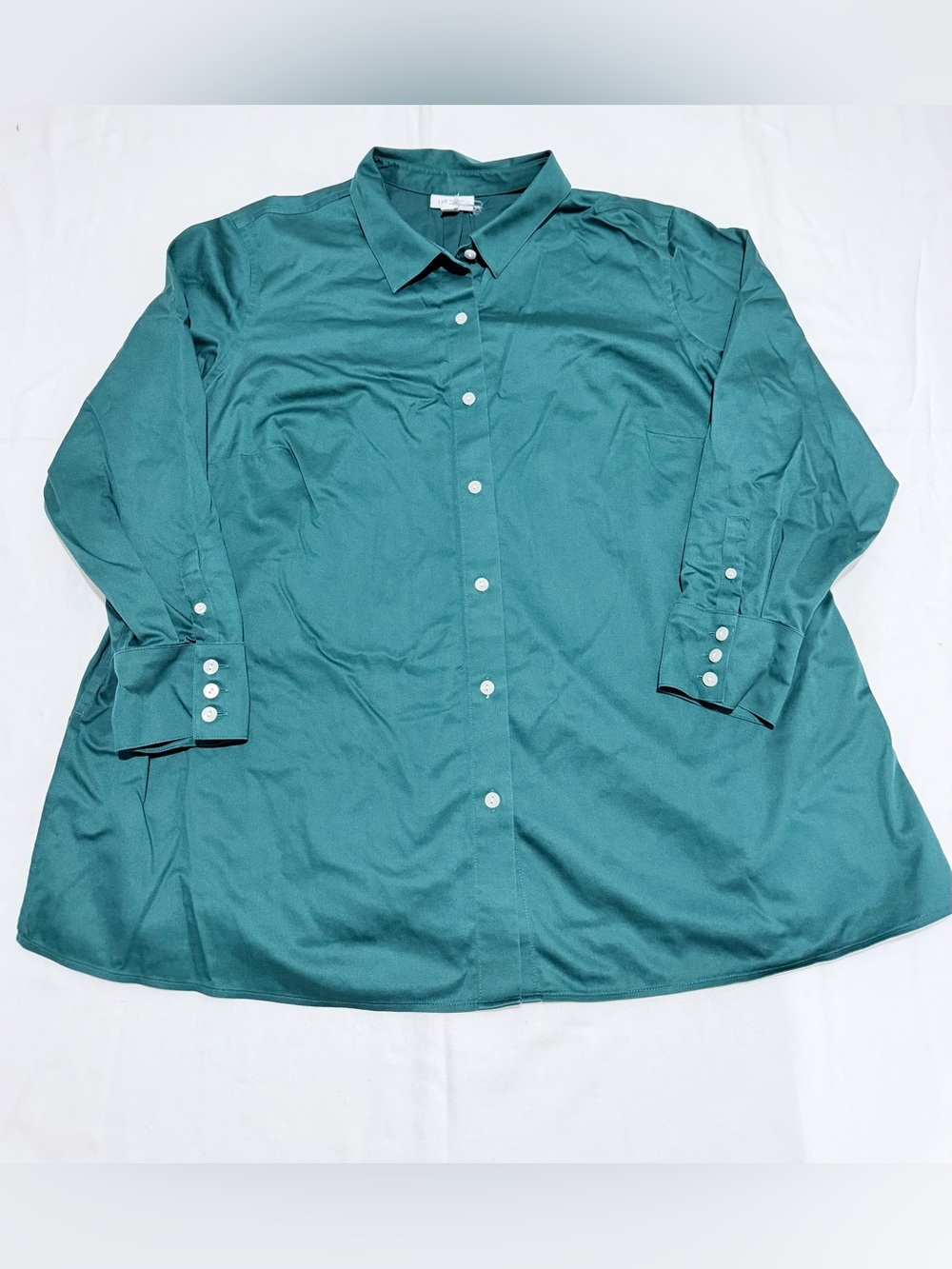 J.Jill XL Petite Teal Green Stretch Cotton Button Down Shirt Blouse